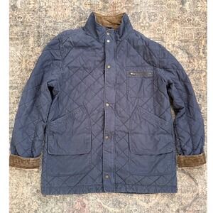 LL Bean Mens XL Tall Quilted Primaloft Jacket Navy Blue Cotton Barn Coat 295902